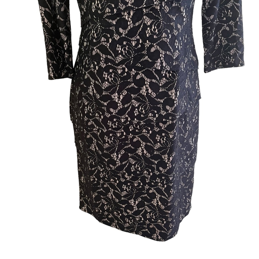 Tahari ASL Black Floral Lace with Cream Lining Tiered "Tracey" Sheath Dress - Picture 5 of 12